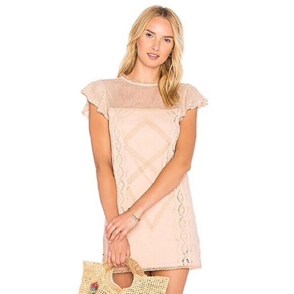 TULAROSA Revolve Clayton Mini Dress Rare Peony Color M Peach Boho Embroidered - Picture 2 of 11